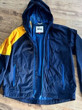 Tommy Hilfiger Navy Windbreaker Jacket with Yellow Shoulder Accent